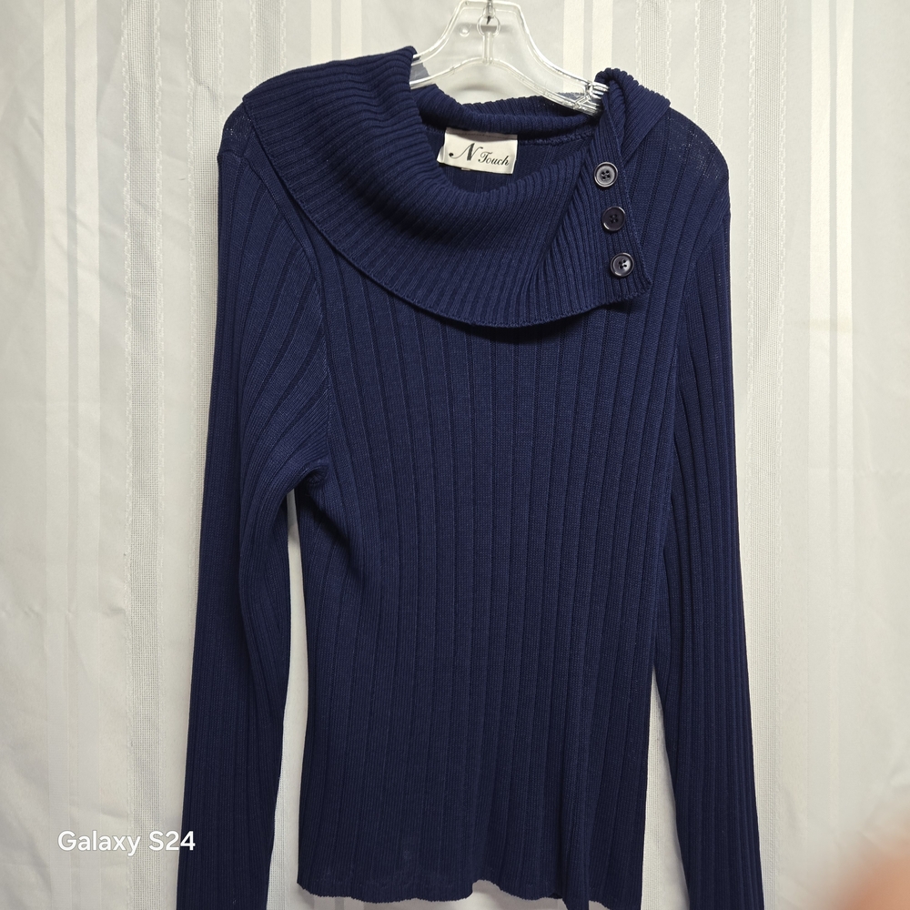 N TOUCH Women's Navy Sweater ribbed Size L